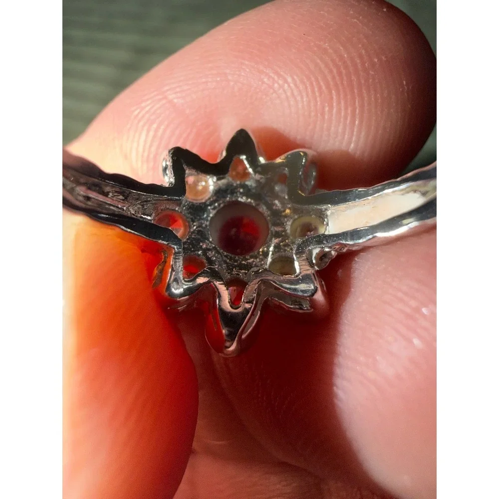 Sparkling Flower Ring Amethyst Saphire‎ Sterling Silver Statement Ring